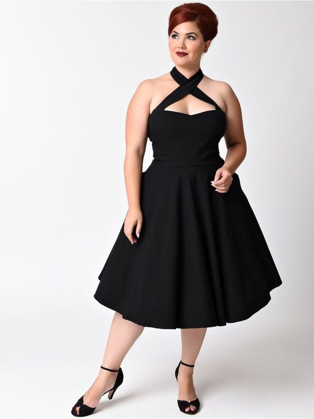 Collectif Black Crisscross Halter Midi Dress